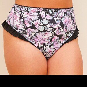NWT Torrid Satin Ruffle High - Rise Thong Panty Butterfly-5X-#200
